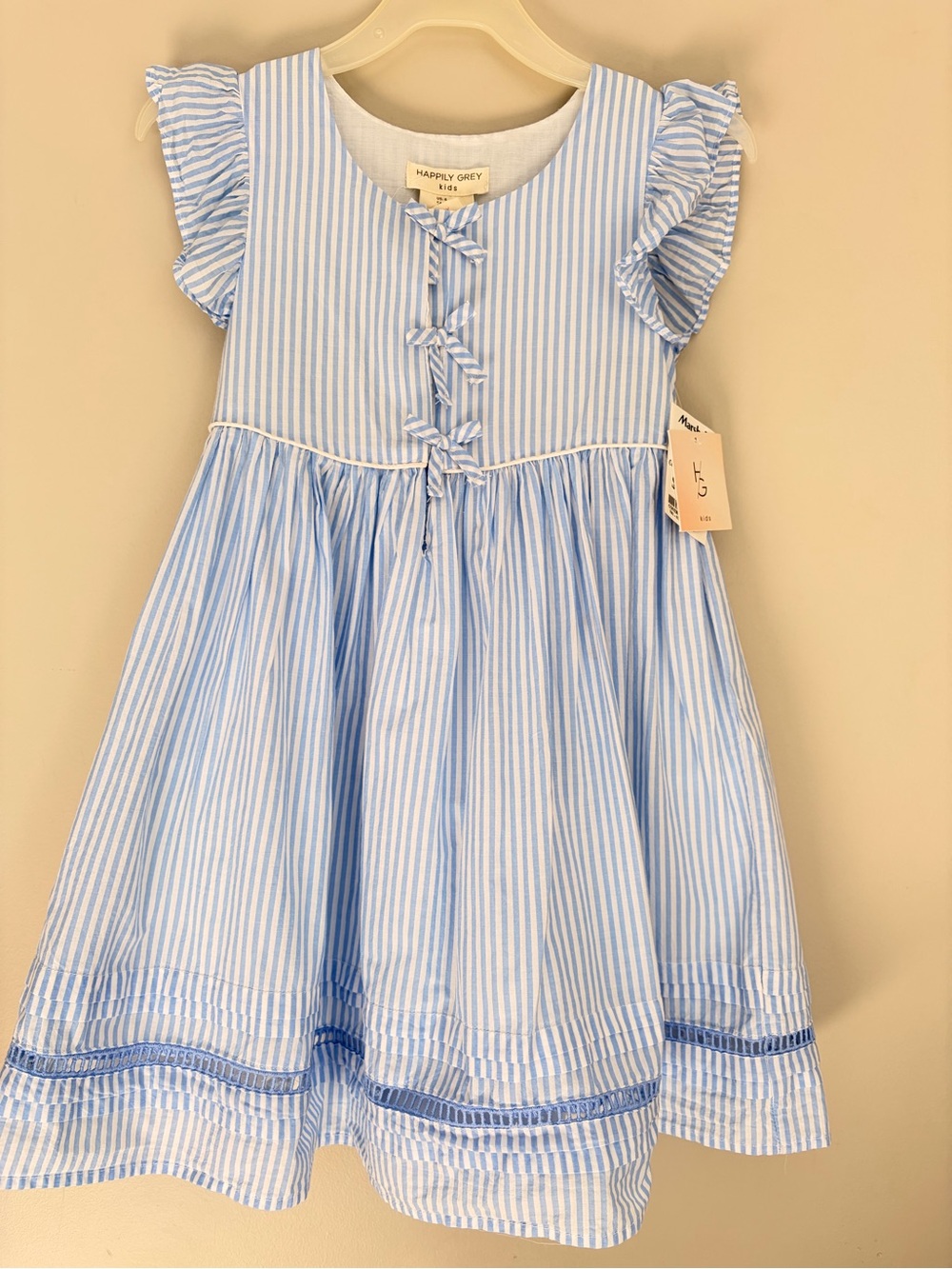 Happily Grey Kids Blue & White Striped Dress Size 6 NWT + Matching Bag